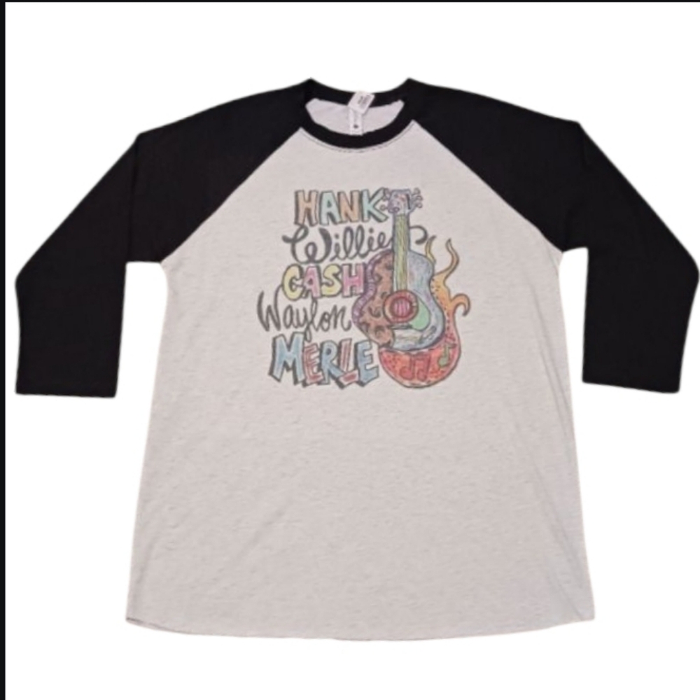Hank Willie Cash Waylon Merle Graffiti Raglan Ringer T-Shirt Country Music